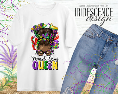 Messy Bun Mardi Gras Queen T-Shirt / Sweatshirt