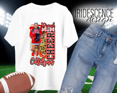 Cheer Proud Mom T-Shirt with Leopard background