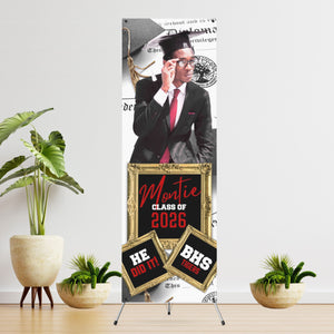 Three Gold Square frames and Diploma He Did It Vinyl Graduation Banner with photo  - 2 Day turnaround