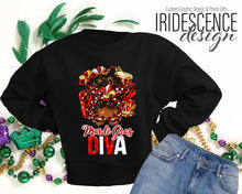 Load image into Gallery viewer, Mardi Gras Diva Messy Bun Red and White Sweatshirt / T-Shirt