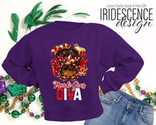 Load image into Gallery viewer, Mardi Gras Diva Messy Bun Red and White Sweatshirt / T-Shirt