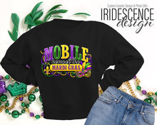Load image into Gallery viewer, Mobile - Home of the Mardi Gras with Beads, Mask, Feather and Fleur de Lis T-Shirt or Sweatshirt