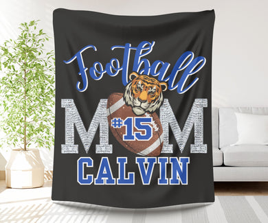 Bling Football Mom Plush Fleece Blanket with football, name, and number.