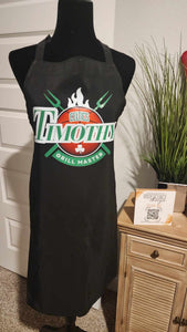 Basketball Fan Black Grill Master Apron - with Name, Basketball, Flame, and Utensils