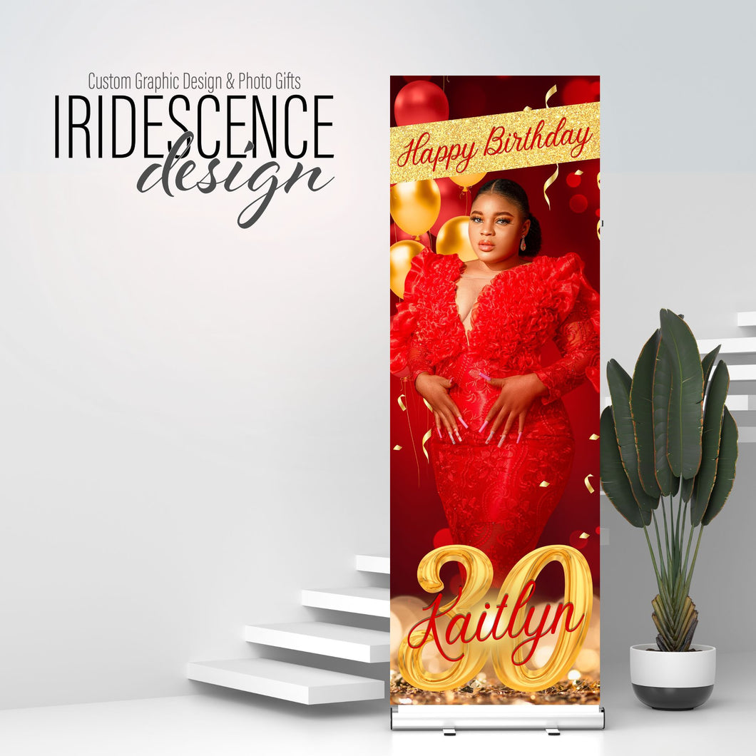 Custom Birthday Vinyl Banner with photo, name, and age - 2 Day turnaround