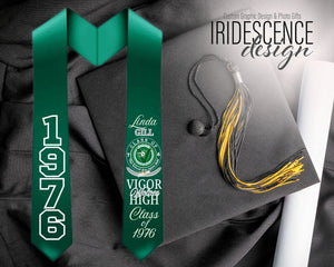 Green or White Graduation Stole with Name and Year