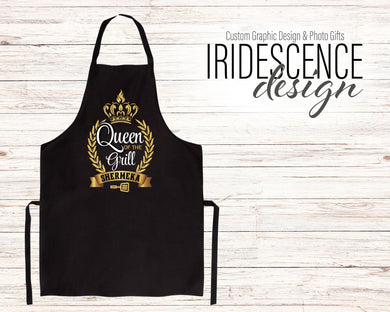 Queen of the grill Apron - Black and Gold with Name