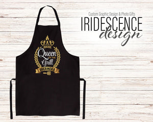 Queen of the grill Apron - Black and Gold with Name