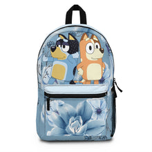 Load image into Gallery viewer, Bluey blue floral backpack with name