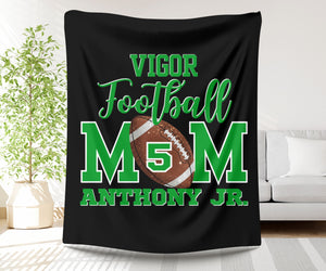 Bling Football Mom Plush Fleece Blanket with football, name, and number.