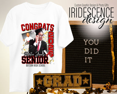 Congrats Senior T-shirt with cap and gown photo and baby photo