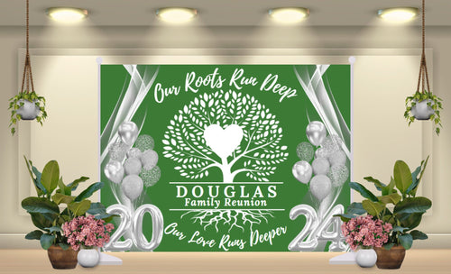 Family Reunion Backdrop Banner - Our Roots Run Deep, Our Love Runs Deeper - RUSH or STANDARD Turnaround