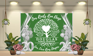 Family Reunion Backdrop Banner - Our Roots Run Deep, Our Love Runs Deeper - RUSH or STANDARD Turnaround