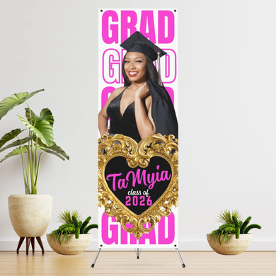 GRAD GRAD GRAD White background Vinyl Graduation Banner with photo   - 2 Day turnaround