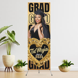 GRAD GRAD GRAD Gold background Vinyl Graduation Banner with photo   - 2 Day turnaround