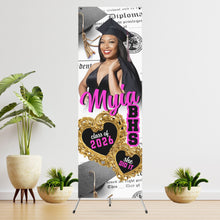 Load image into Gallery viewer, She Did It with Gold Heart Vinyl Graduation Banner with photo  - 2 Day turnaround