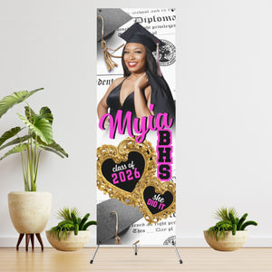 She Did It with Gold Heart Vinyl Graduation Banner with photo  - 2 Day turnaround