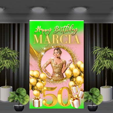 Happy Birthday Vinyl Backdrop with Photo, Name, and Age