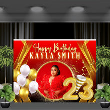Load image into Gallery viewer, Happy Birthday Vinyl Backdrop with Photo, Age, and Name