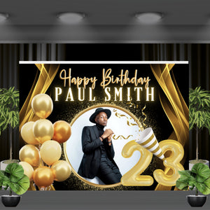 Happy Birthday Vinyl Backdrop with Photo, Age, and Name