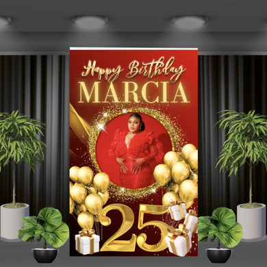 Happy Birthday Vinyl Backdrop with Photo, Name, and Age