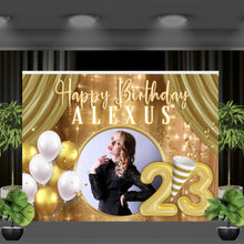 Load image into Gallery viewer, Happy Birthday Vinyl Backdrop with Photo, Age, and Name