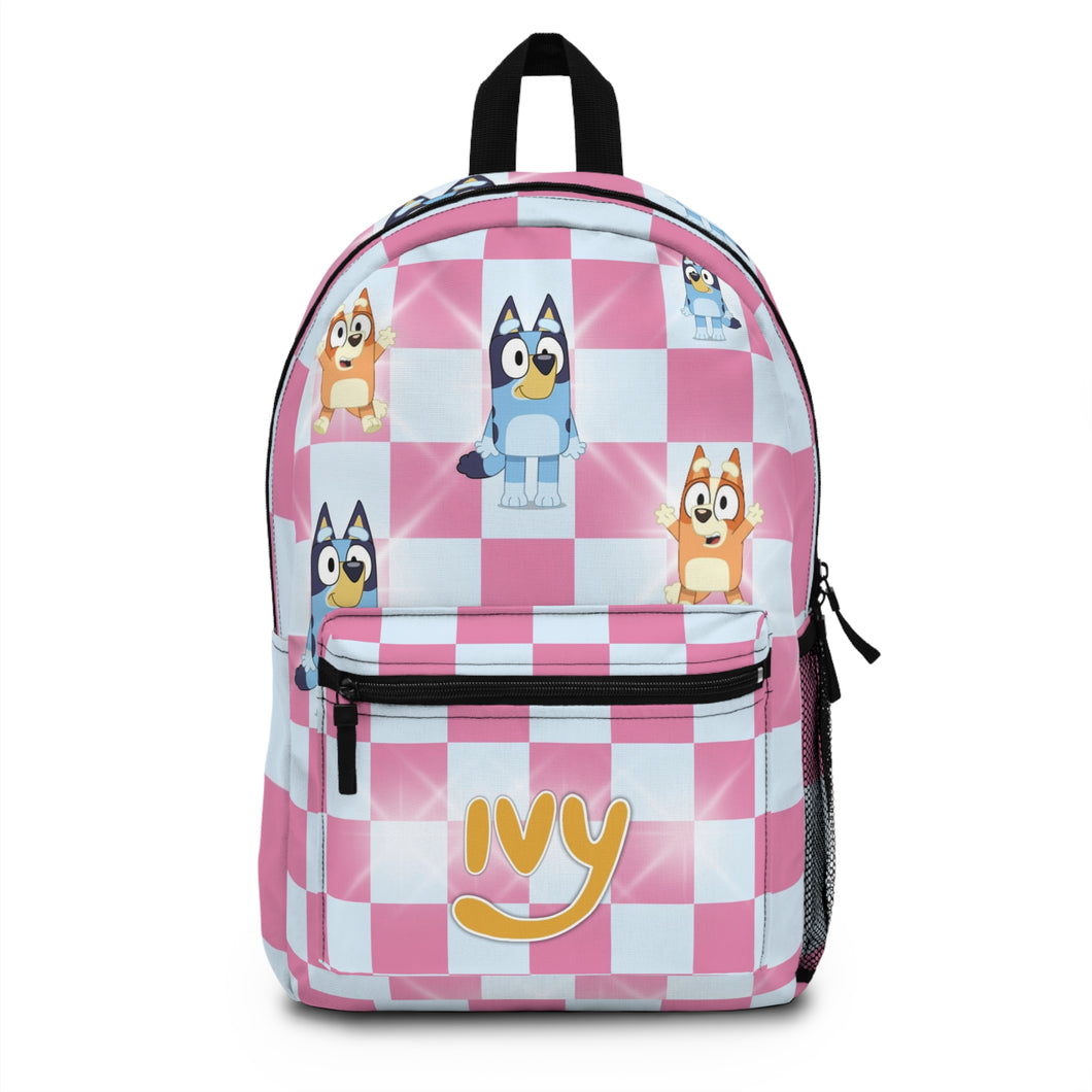 Bluey Backpack with Name - Pink with gold name