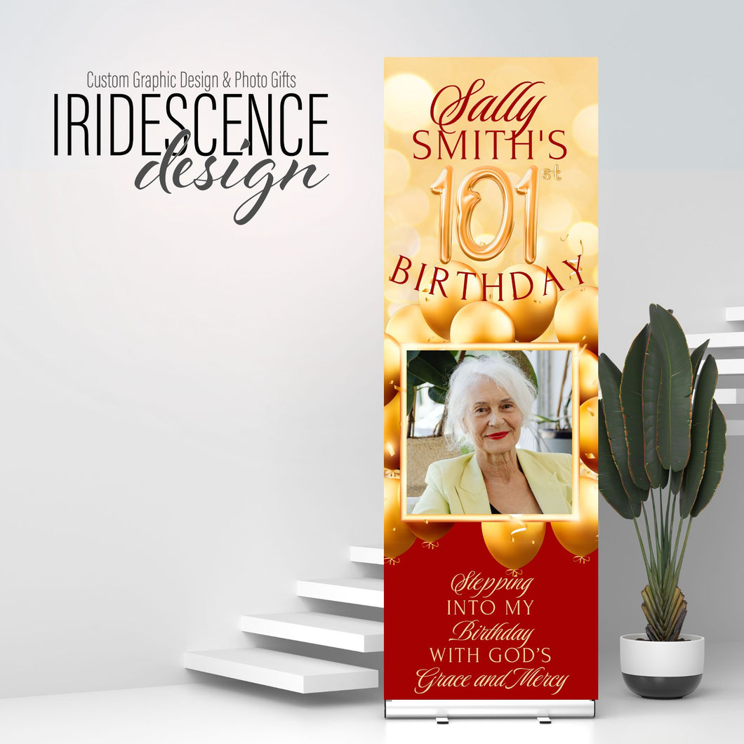 Custom Birthday Vinyl Banner with photo, name, and age - 2 Day turnaround