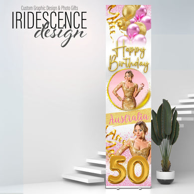 Custom Birthday Vinyl Banner with photos, name, and age - 2 Day turnaround