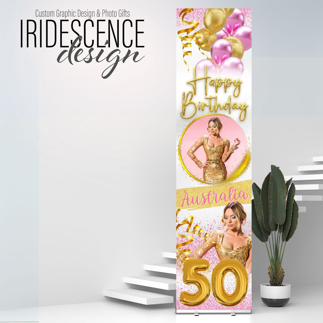 Custom Birthday Vinyl Banner with photos, name, and age - 2 Day turnaround