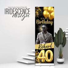 Load image into Gallery viewer, Custom Birthday Vinyl Banner with photo, name, and age - 2 Day turnaround