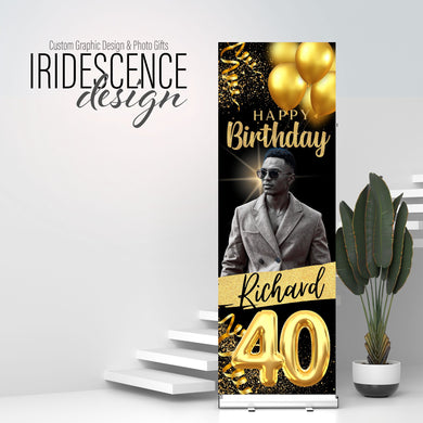 Custom Birthday Vinyl Banner with photo, name, and age - 2 Day turnaround