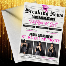 Load image into Gallery viewer, Breaking News Graduation Invitation with 3 Photos
