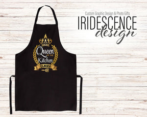 Queen of the Kitchen Apron - Black and Gold with Name