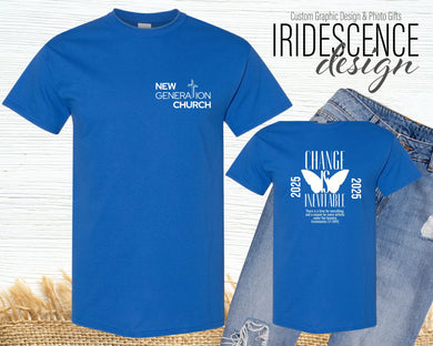 New Generation Church Royal Blue T-Shirts with white Image -  Front Pocket, Full Back