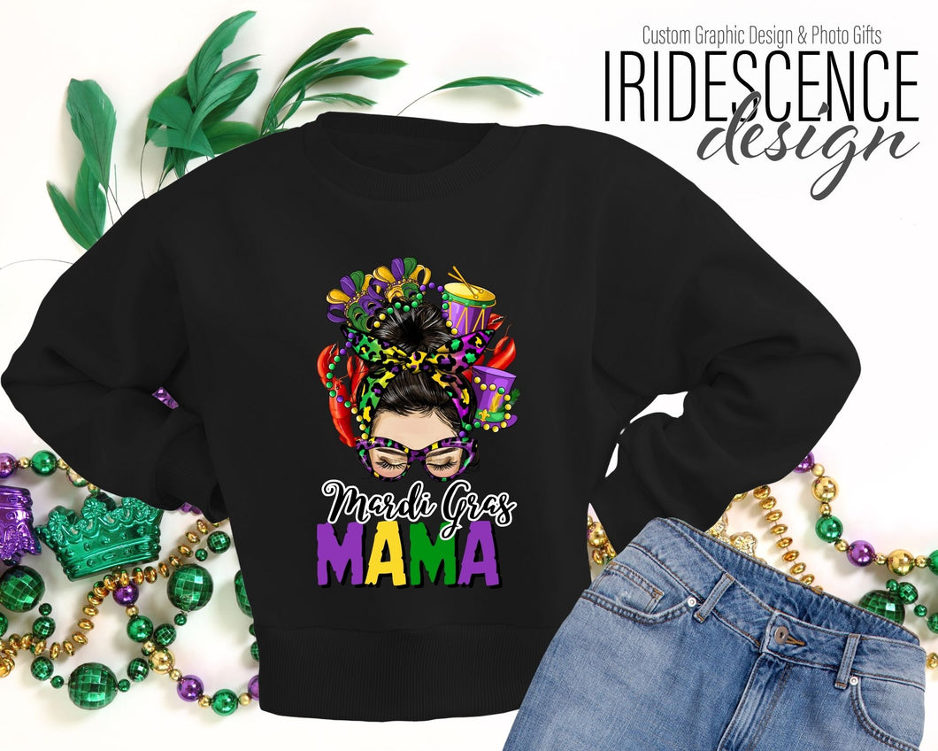 Mardi Gras Mama Messy Bun White American T-Shirt / Sweatshirt