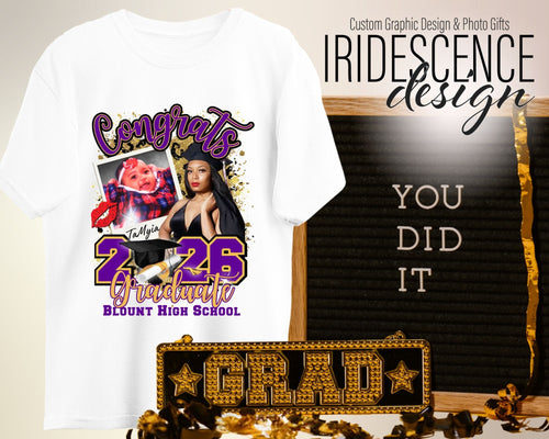 Congrats Leopard print Senior T-shirt with cap and gown photo and baby photo
