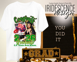 Congrats Leopard print Senior T-shirt with cap and gown photo and baby photo