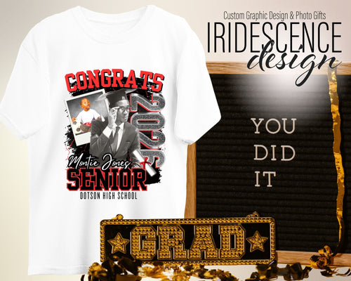 Congrats Senior T-shirt with cap and gown photo and baby photo