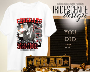 Congrats Senior T-shirt with cap and gown photo and baby photo