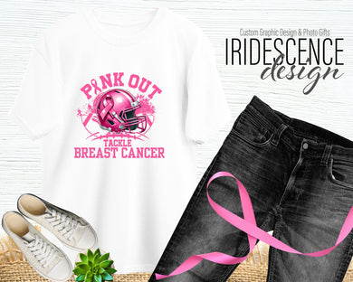 Pink Out Tackle Breast Cancer T-shirt with a football helmet - Customize with name