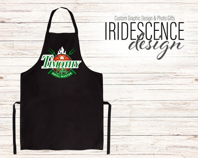 Basketball Fan Black Grill Master Apron - with Name, Basketball, Flame, and Utensils