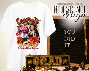 Congrats Leopard print Senior T-shirt with cap and gown photo and baby photo