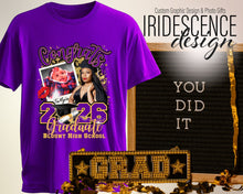 Load image into Gallery viewer, Color T-Shirt Congrats Senior T-shirt with cap and gown photo and baby photo