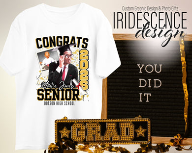 Congrats Senior T-shirt with cap and gown photo and baby photo