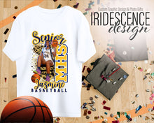 Load image into Gallery viewer, Senior Leopard background Basketball T-shirt