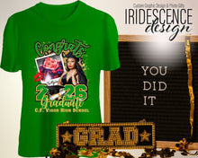 Load image into Gallery viewer, Color T-Shirt Congrats Senior T-shirt with cap and gown photo and baby photo
