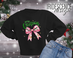 Merry Christmas Sweatshirt with a Pink Bow