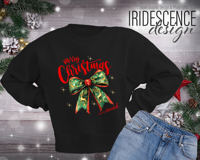 Merry Christmas with green and red Bow Sweatshirt