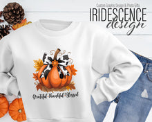 Load image into Gallery viewer, Grateful, Thankful, Blessed Pumpkin with Bow Sweatshirt / T-Shirt